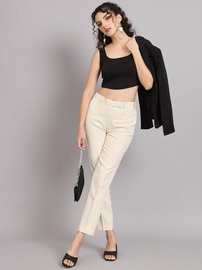 Regular Fit Mid Waist Trouser - Off White