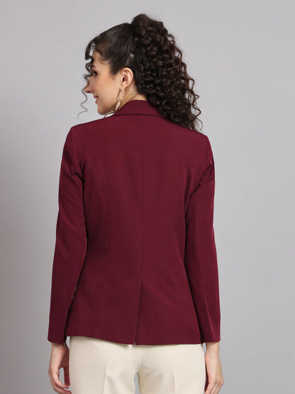 Notched Collar  Blazer - Maroon