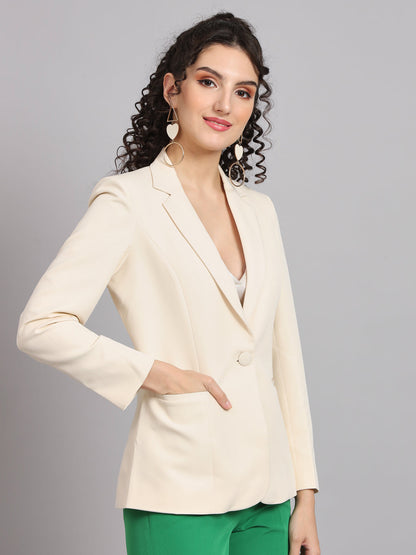 Notched Collar Polyester Blazer - Off White