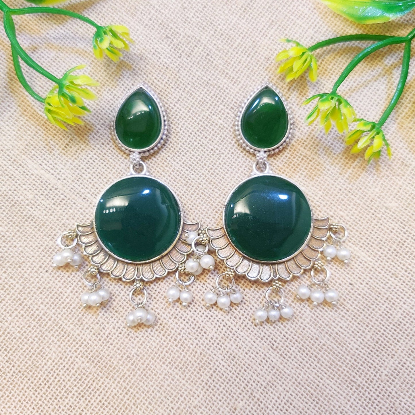 Dark green stone earrings
