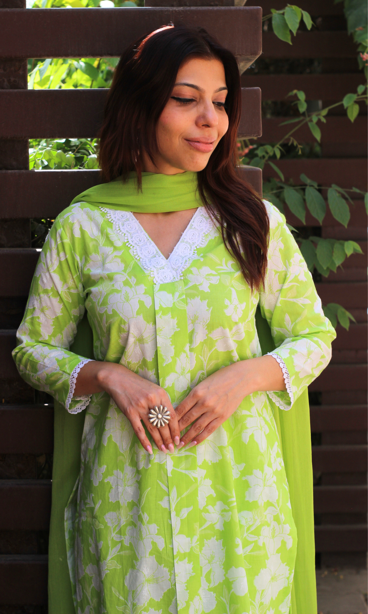 Baareeki Cotton Lawn Green Botanica Printed Suit with Chiffon Dupatta