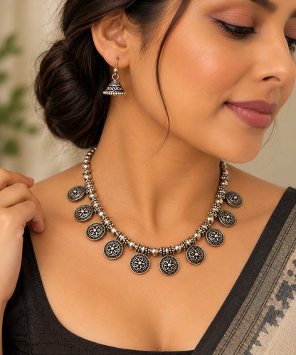Oxidised Silver-Tone Tribal Necklace Set with Jhumka Earrings LP- 48Hr Delivery