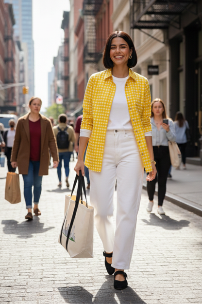 Maati  Sunlit Grid Cotton Button Down Shirt