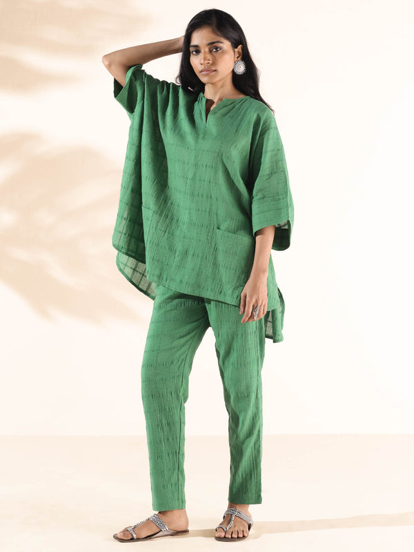 trueBrowns Green Cotton Dobby Oversized Co-ord Set