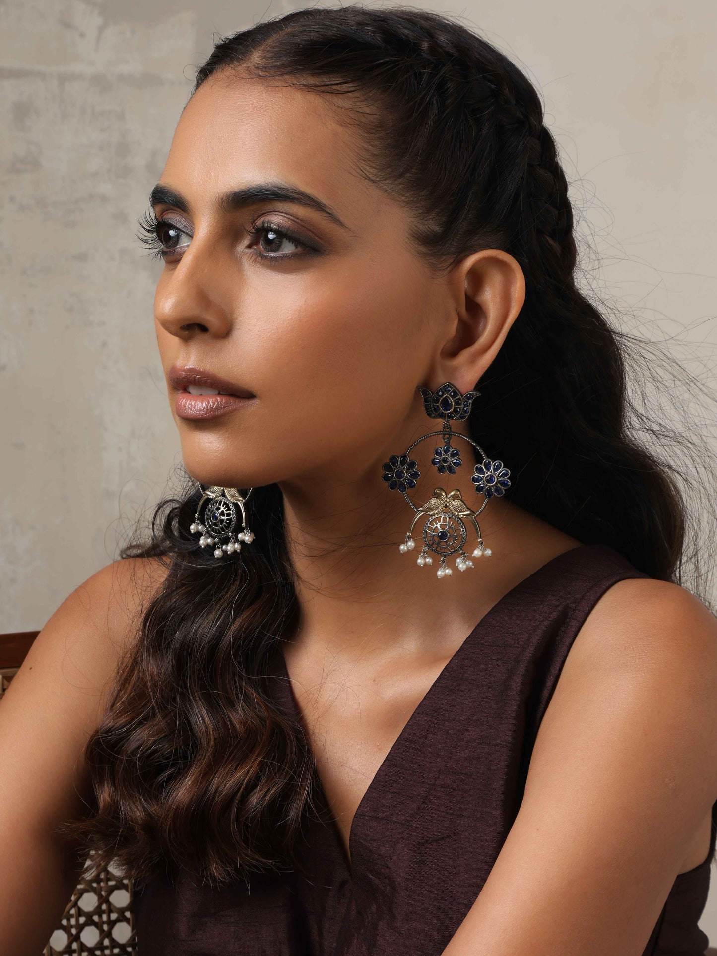 trueBrowns Silver Tone  Chandbali Earrings