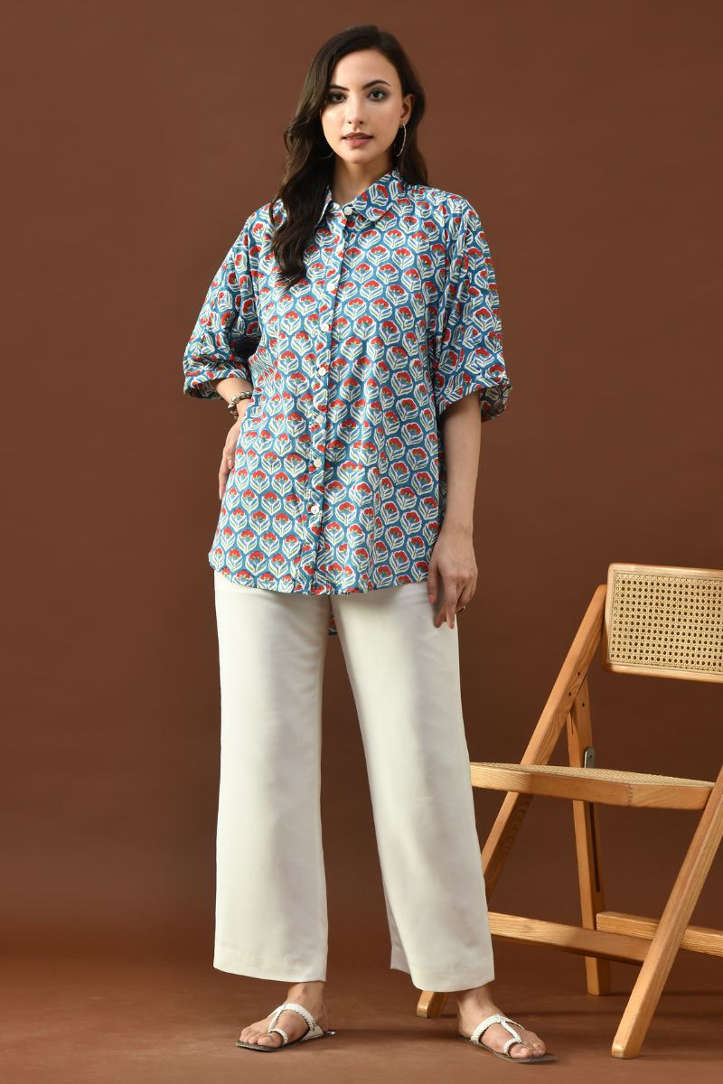 Floral Hand Block Anti-Fit Shirt