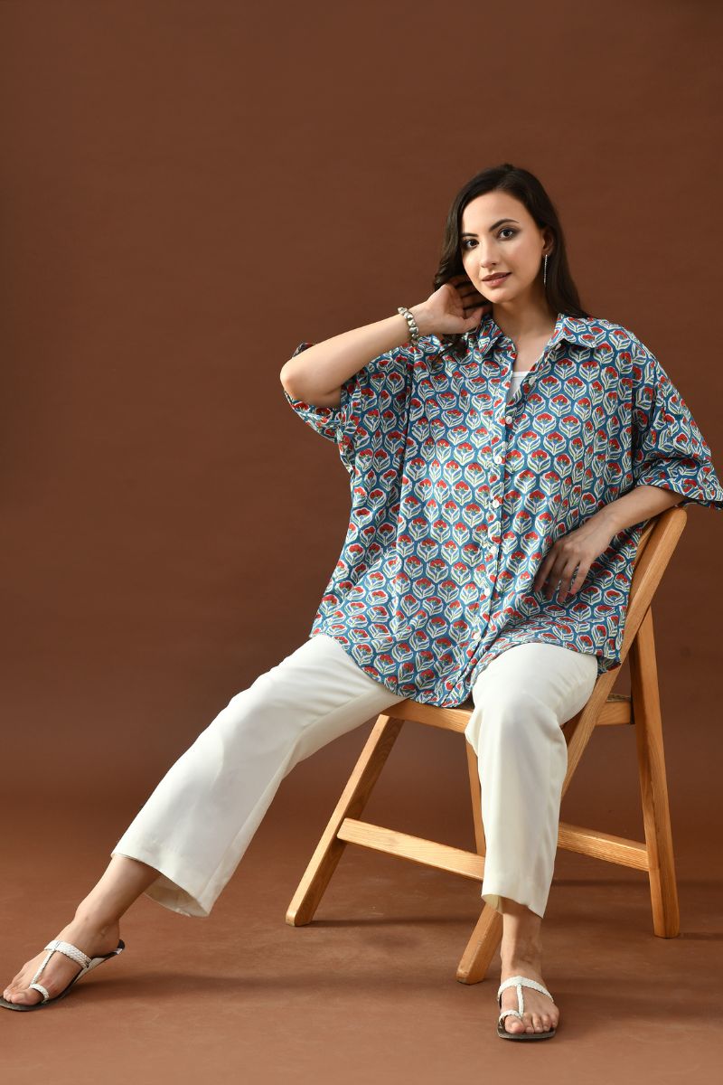 Floral Hand Block Anti-Fit Shirt