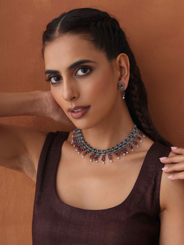trueBrowns Silver Tone Banjara Necklace Set