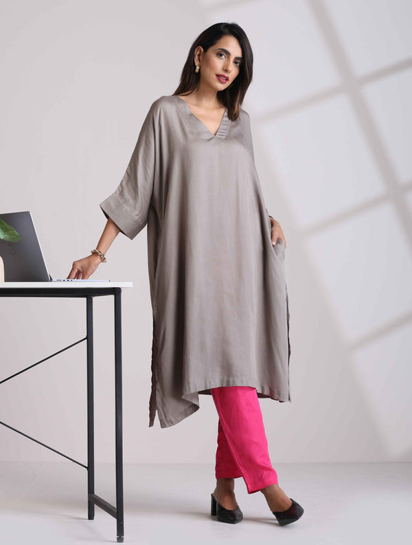 trueBrowns Grey Modal Kimono Kurta Set