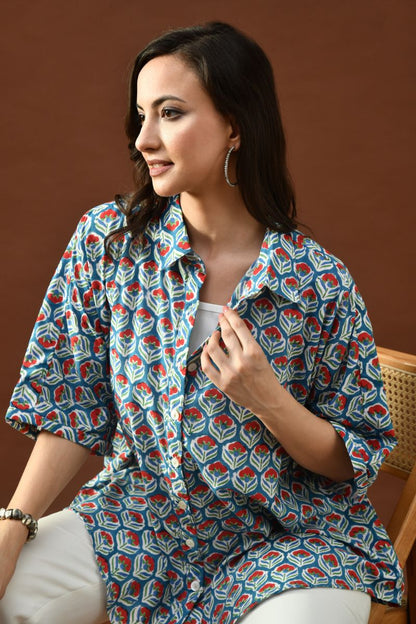 Floral Hand Block Anti-Fit Shirt