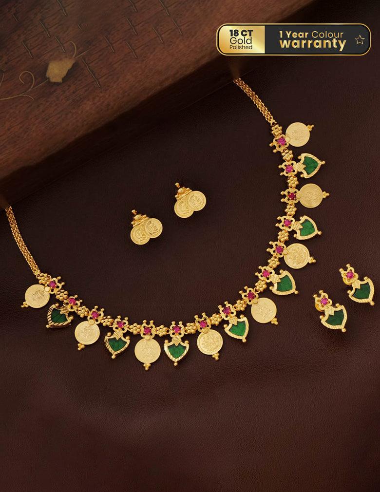 Gold tone palakka coin Necklace Earrings set LP- 48Hr Delivery