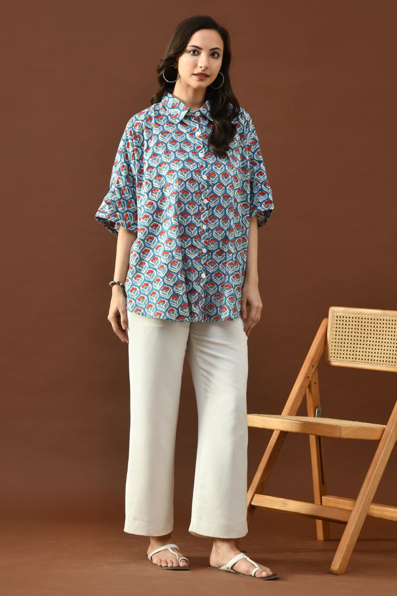Floral Hand Block Anti-Fit Shirt
