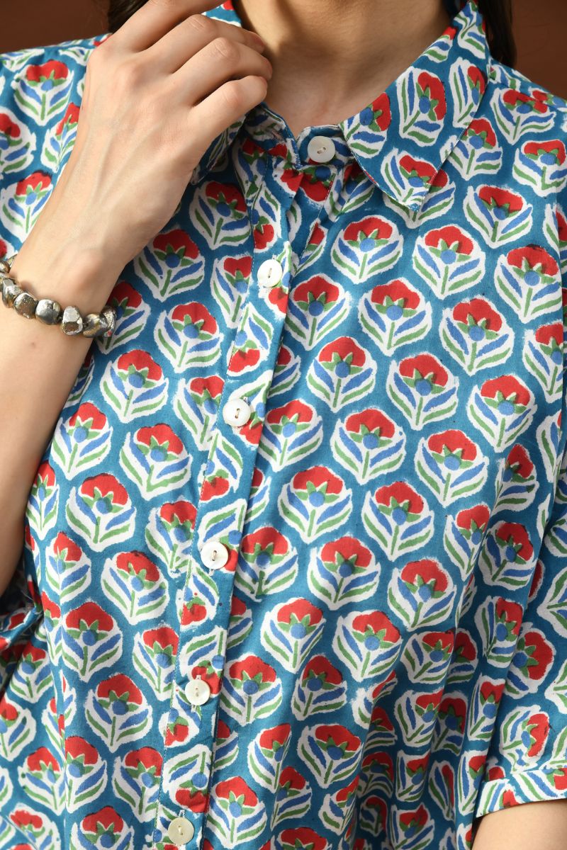 Floral Hand Block Anti-Fit Shirt