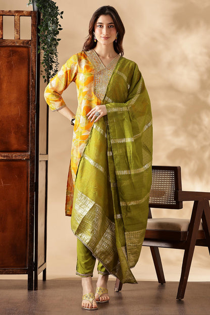 Mustard & Green Kurta,Pant with Pocket and Dupatta 3PCS Set - LP