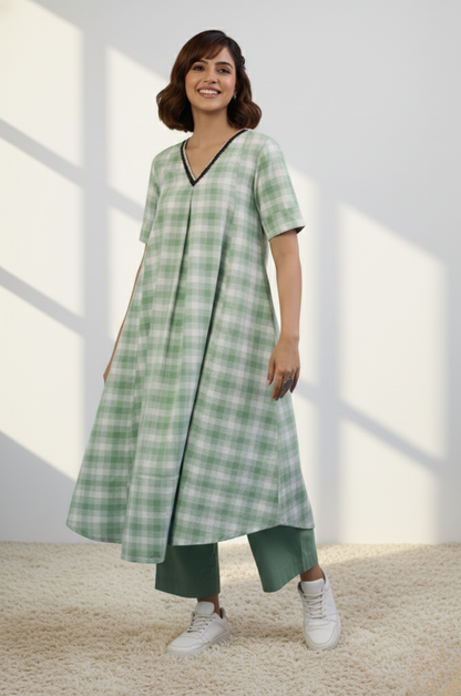 Maati  Pastel Meadow Modern Box Pleated Cotton Kurta