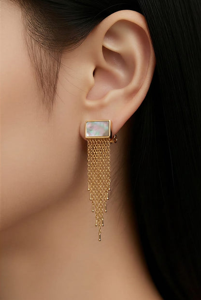 Gold Tassel Earrings with Iridescent Stud LP- 48Hr Delivery