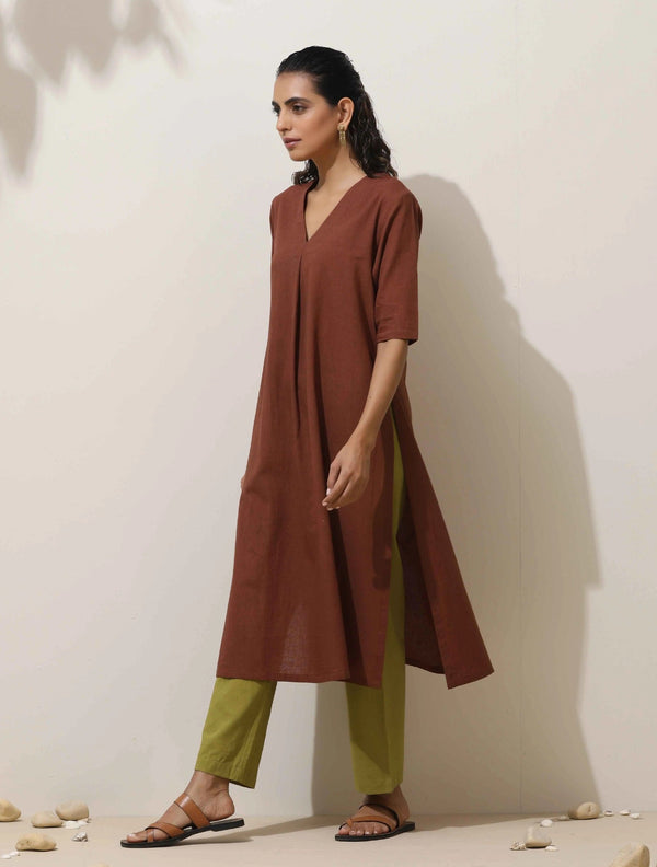 trueBrowns Brown Cotton Kurta Pant Set