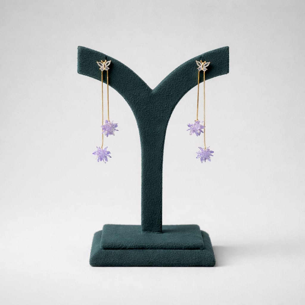 Lavendar Crystal Floral Double Drop Earrings LP- 48Hr Delivery