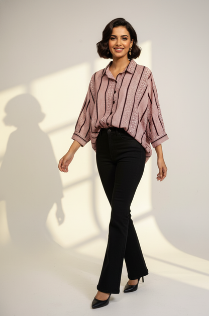 Maati  Noir Maze Handblock Printed Everyday Cotton Shirt