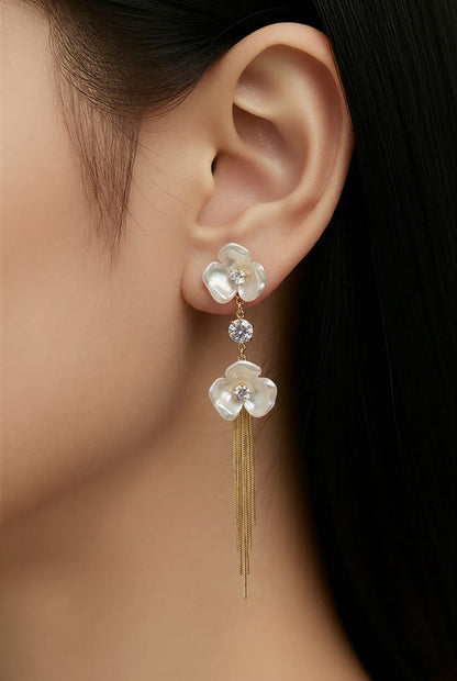 Pearlescent Bloom Linear Tassel Earrings LP- 48Hr Delivery