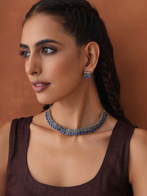trueBrowns Silver Tone Beaded Necklace Set