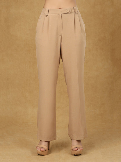 Beige High Waist Pleated Trouser