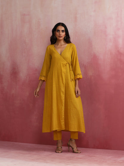 trueBrowns Mustard Cotton Dobby Kurta Set