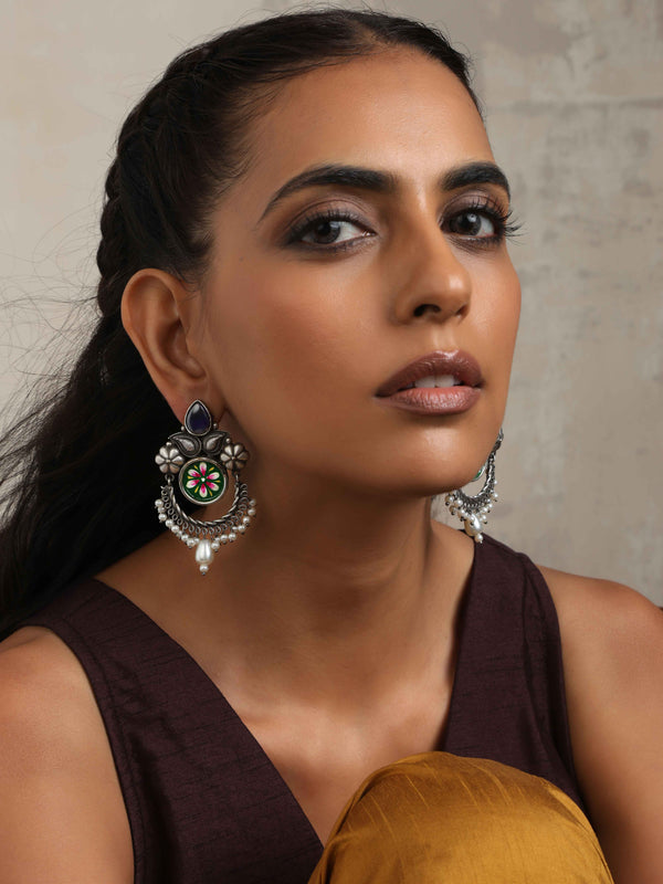 trueBrowns Silver Tone Handpainted Earrings
