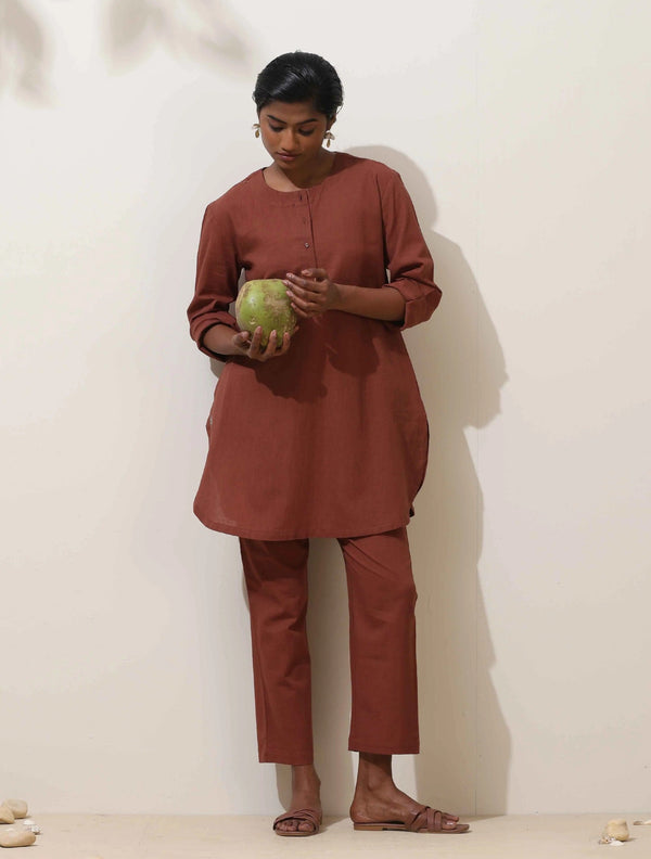 trueBrowns Brown Cotton Kurta Co-Ord Set