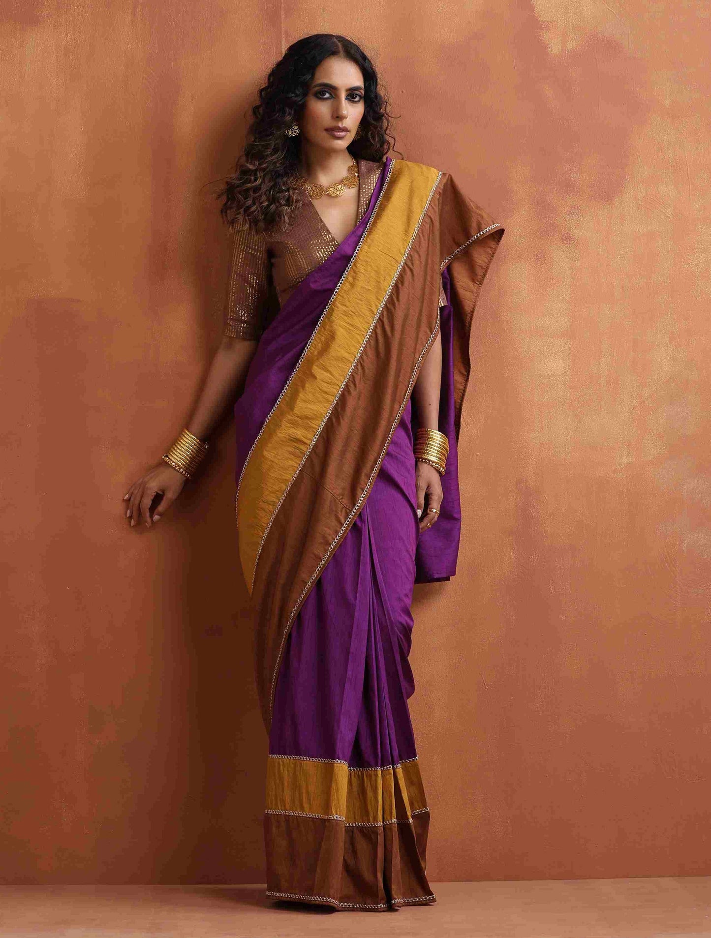 trueBrowns Purple Silk Ready To Wear Saree