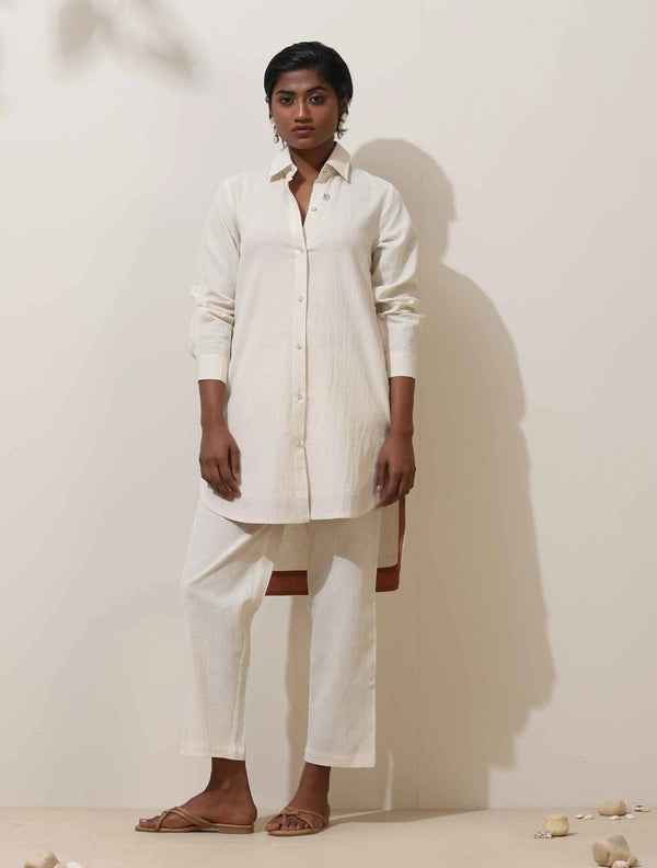 trueBrowns off white Cotton Linen Kurta Co-Ord Set