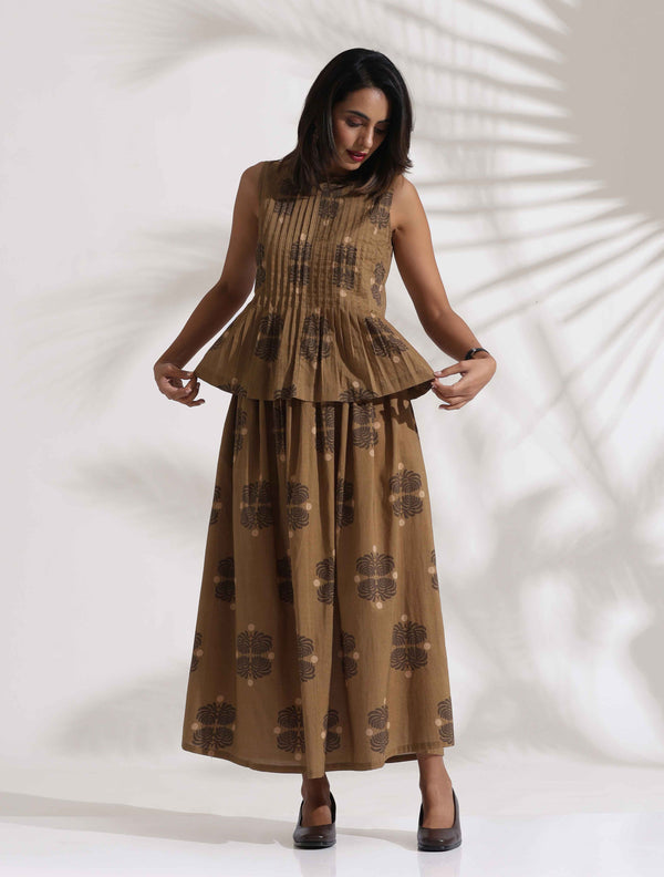 trueBrowns Beige Cotton Skirt Co-ord Set