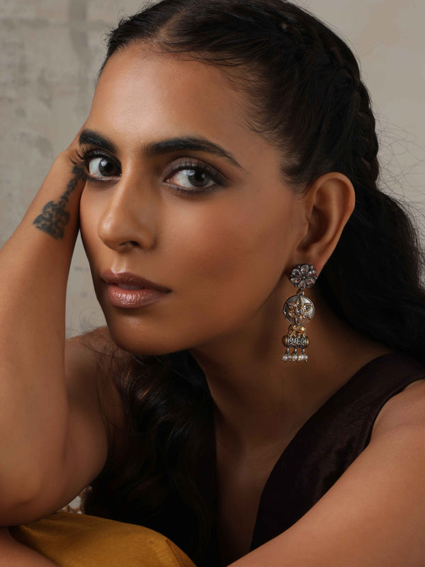 trueBrowns Silver Gold Tone Kundan Earrings