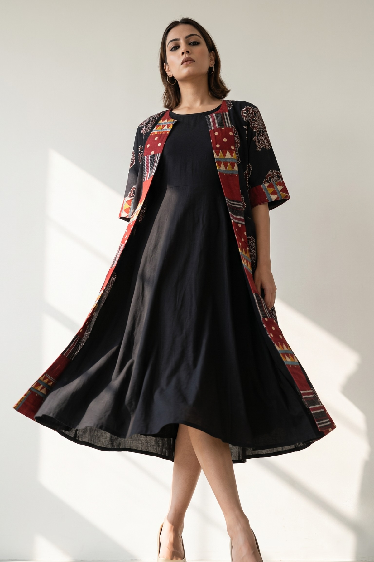Midnight Floral Dream Long Jacket With Pockets Mc