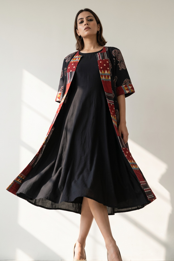 Midnight Floral Dream Long Jacket With Pockets Mc