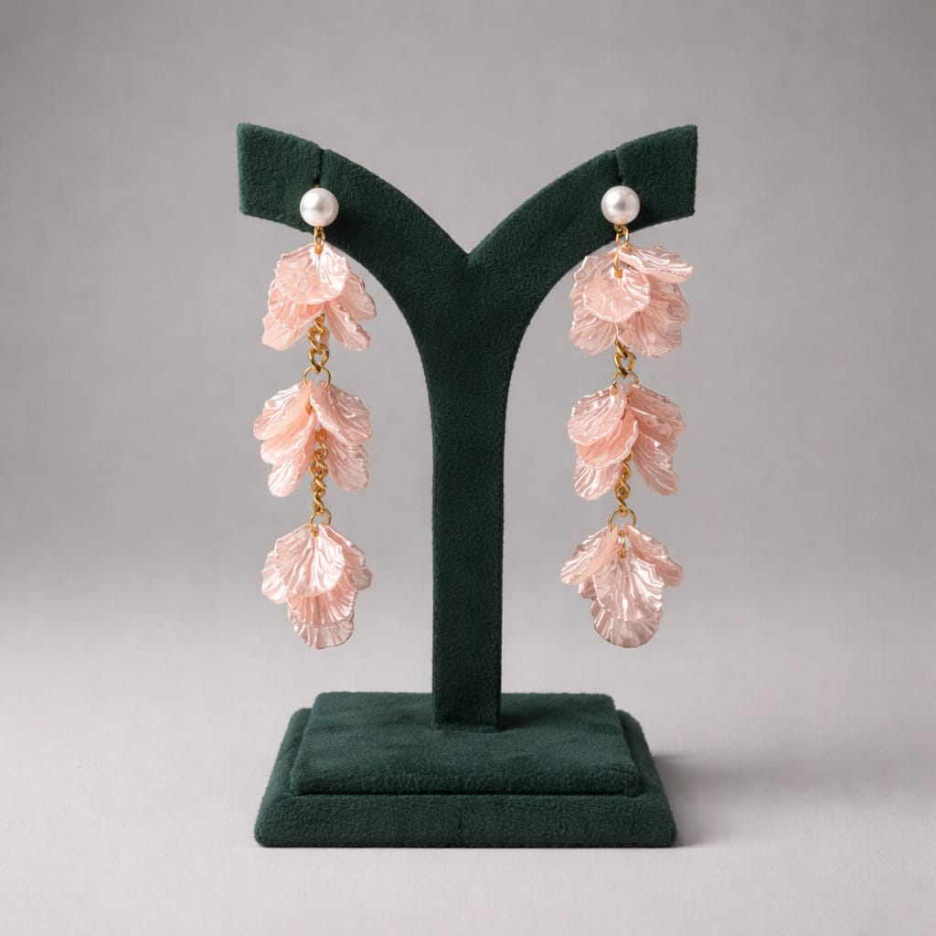 Peach Leaf Cascade Statement Earrings LP- 48Hr Delivery