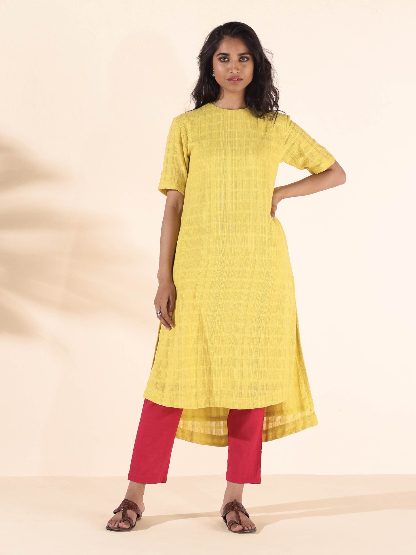 trueBrowns Lime Cotton Dobby Kurta Pant Set