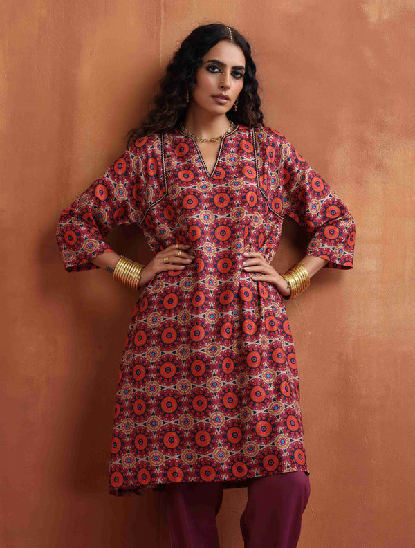 trueBrowns Beige Mandala Print Kurta Co-ord Set