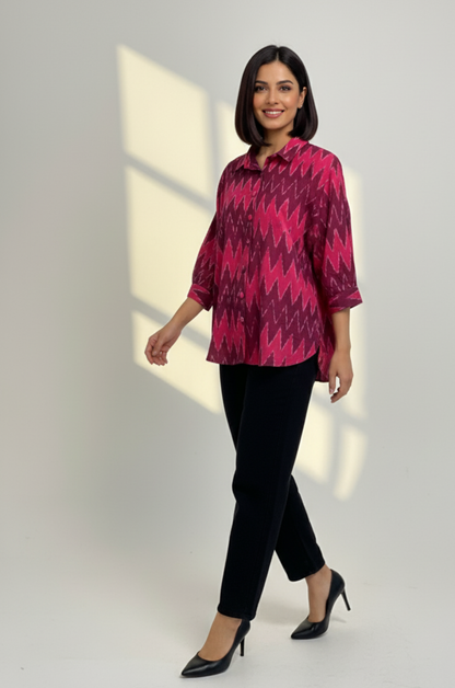 Maati  Berry Zigzag Ikat Everyday Cotton Shirt