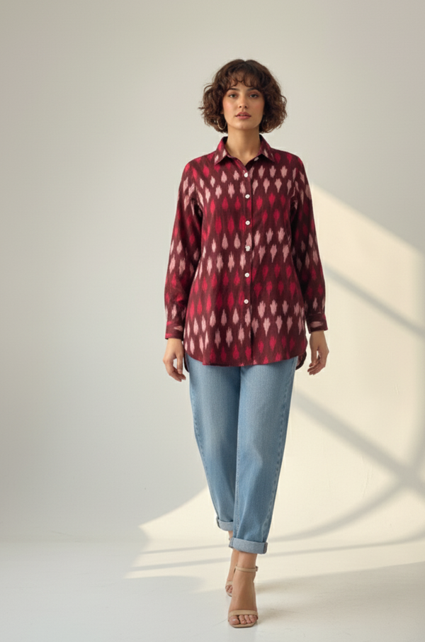 Maati  Rustic Ikat Cotton Button Down Shirt