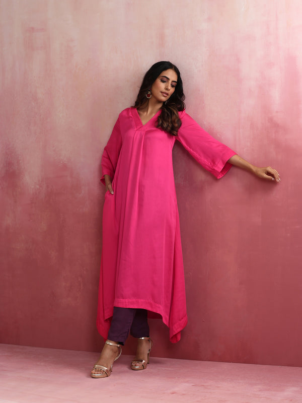 trueBrowns Pink Modal Boxpleat Kurta Set