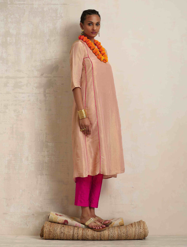 trueBrowns Blush Pink Tissue A-line Kurta Set