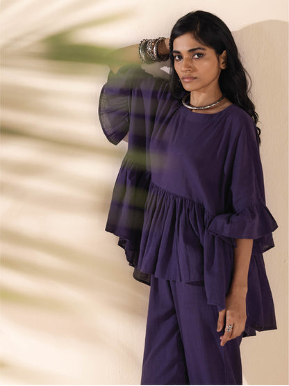 trueBrowns Purple Cotton Flared Co-ord Set