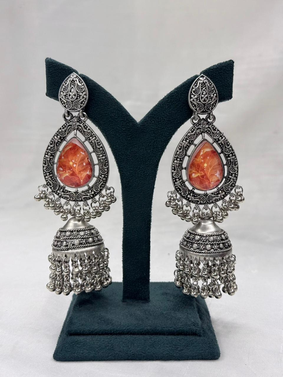 Oxidized Silver Teardrop & Jhumka Drop Earrings