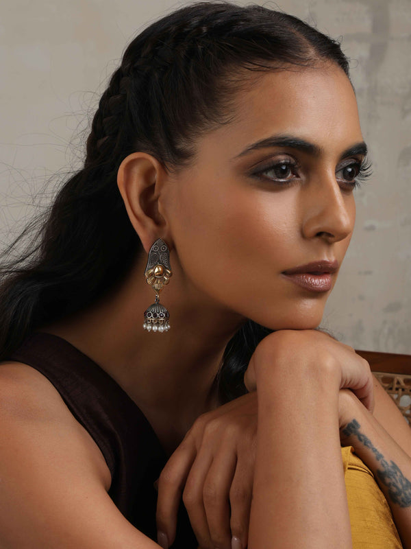 trueBrowns Silver Gold Tone Jhumka Earrings