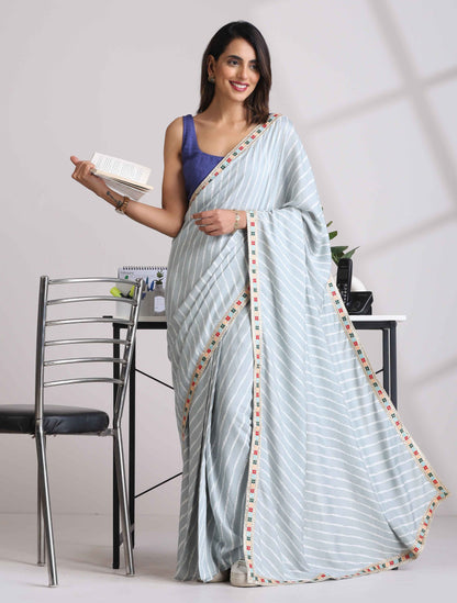 trueBrowns Grey Muslin Silk Saree