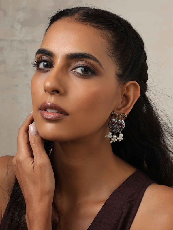 trueBrowns Silver Gold Tone Peacock Stud Earrings
