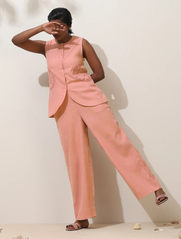 trueBrowns Camellia Pink Crochet Natural Cotton Co-ord Set