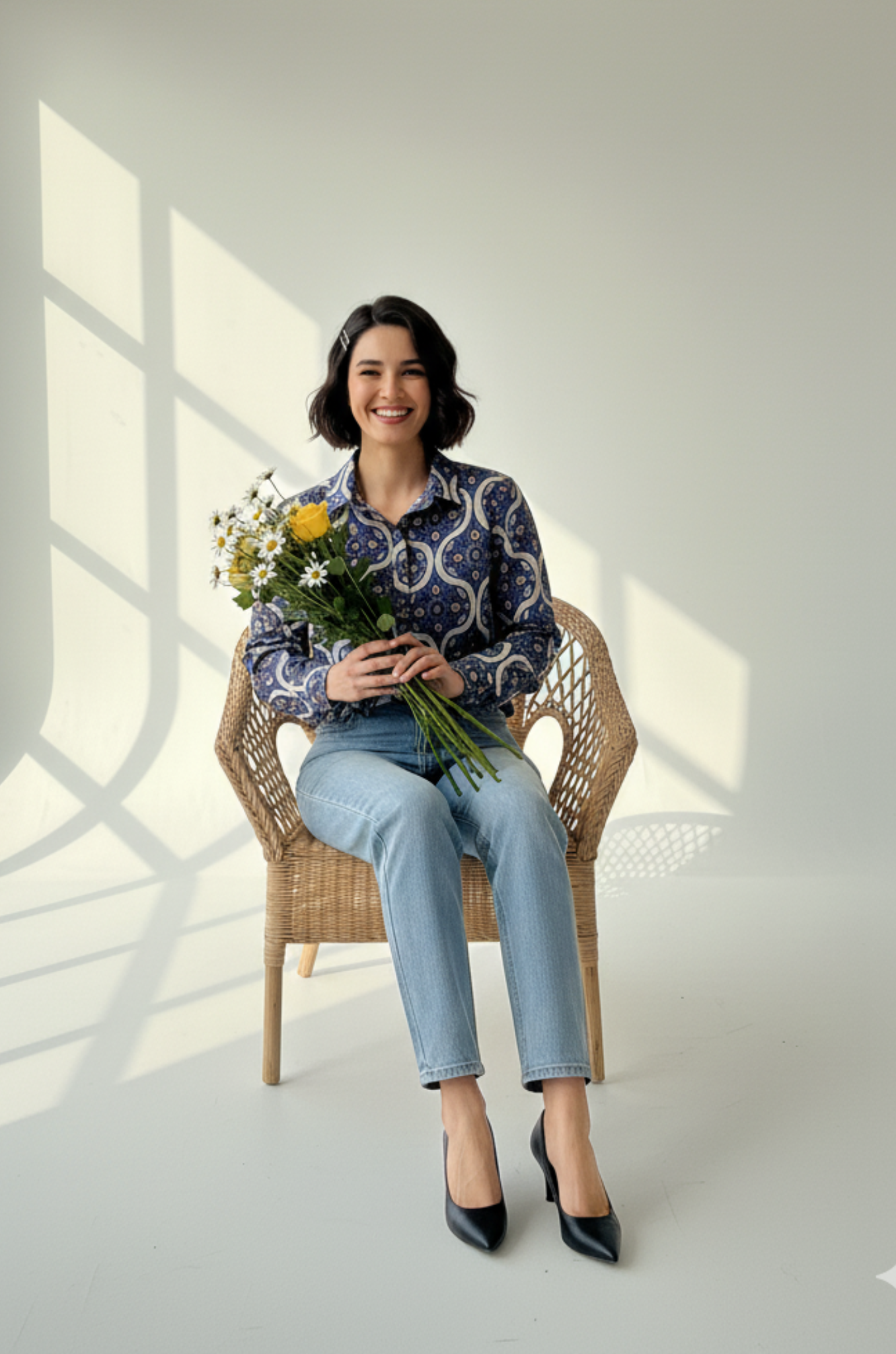 Maati  Tribal Blue Cotton Button Down Shirt