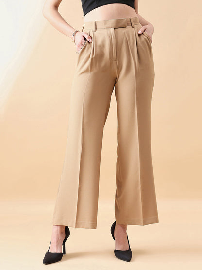 High Waist Straight Trouser - Beige